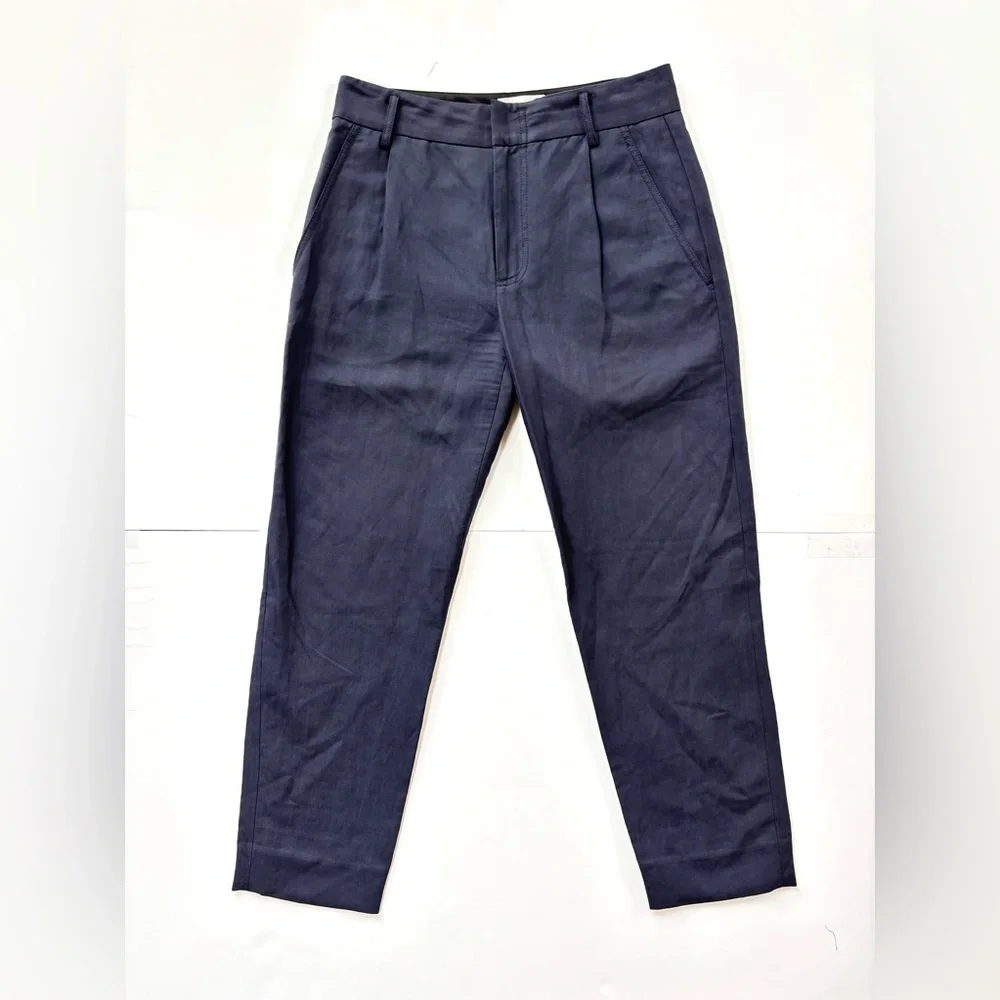 VINCE Navy Linen Cropped Tapered‎ Ankle Business Casual Pants Size 4